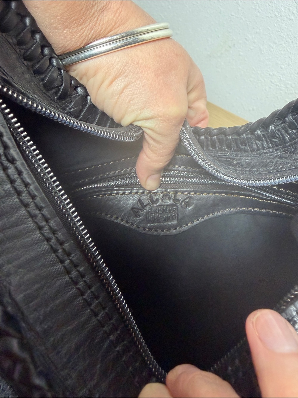 Hand-Tooled Floral Black Leather Hobo Bag - Picture 7 of 7